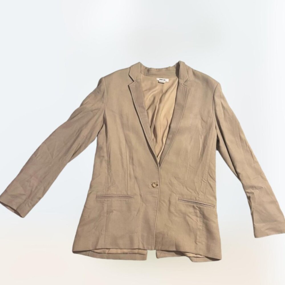 Helmut Lang Noa 100% Lamb Leather Trimmed Cady Suiting Blazer Tan Women's Size 8